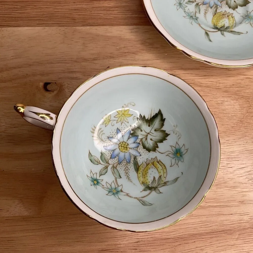 VTG Paragon Double Warrant TeaCup/Saucer Mint green/Dogwood‎ Gold Trim England